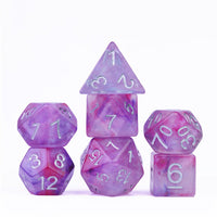 Resin Galaxy Purple 7-Dice Dnd Dice | Glitter w/Silver Numbers Set