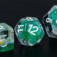 Gold Fish Green 7-Dice Dnd Dice | Glitter w/White Numbers Set