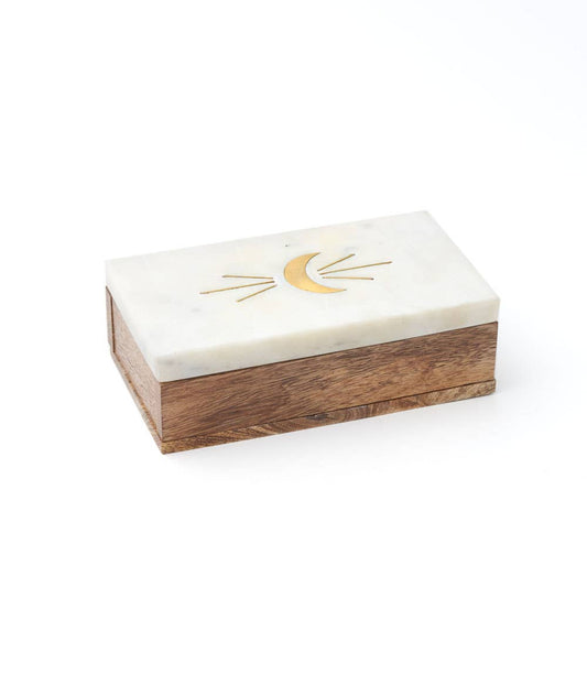Indukala Treasure Box - Marble, Mango Wood, Crescent Moon