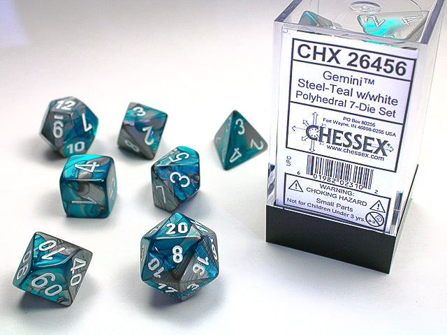 Gemini® Mini-Polyhedral Steel-Teal/white 7-Die Set (Mini Poly Release 2)