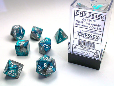 Gemini® Mini-Polyhedral Steel-Teal/white 7-Die Set (Mini Poly Release 2)