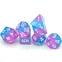Purple Blue Two Tone 7-Dice Dnd Dice | Glitter w/White Numbers Set