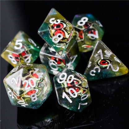 Reptile Green Demon Eye Dragon Eye Dice 7-Dice Set Resin Dungeons and Dragons Dice