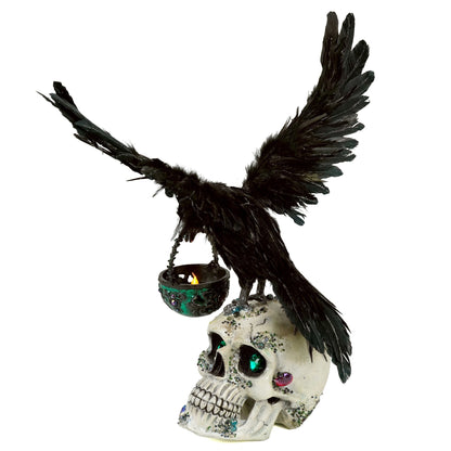 Watchful Crow with Tea Light Lantern | Halloween Decor | Katherine's Collection