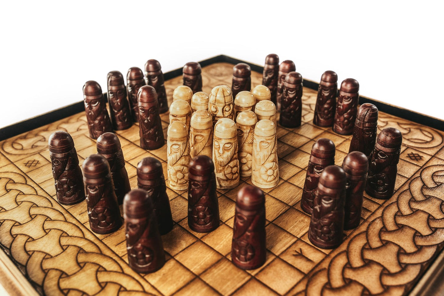 Hnefatafl Viking Chess Set - Handcrafted Teakwood Board with Ox-Bone Pieces