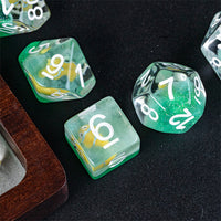 Gold Fish Green 7-Dice Dnd Dice | Glitter w/White Numbers Set
