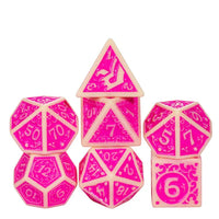 Off-White with Pink Irregular Pattern Fill: 7-Piece Acrylic Dice Set