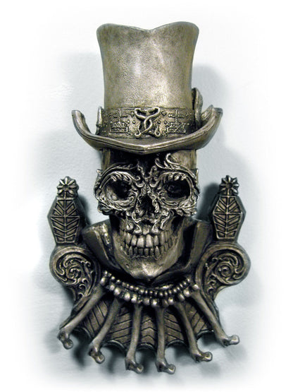 Baron Samedi Wall Plaque, Hand Painted Resin Sculpture | Voodoo Gothic Wall Art |  Spooky Samedi Skull Plaque for Gothic Home Decor