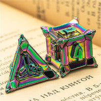 Rainbow Pinwheel Strengthened Metal 7-Dice Set | Metal DND Dice