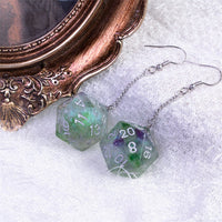 Glitter Green Dice Earrings: D20 Dice Spinning Colors Nerdy RPG Jewelry