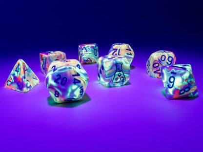 Festive Polyhedral Kaleidoscope Blue 7-Dice Set - D&D RPG Dice