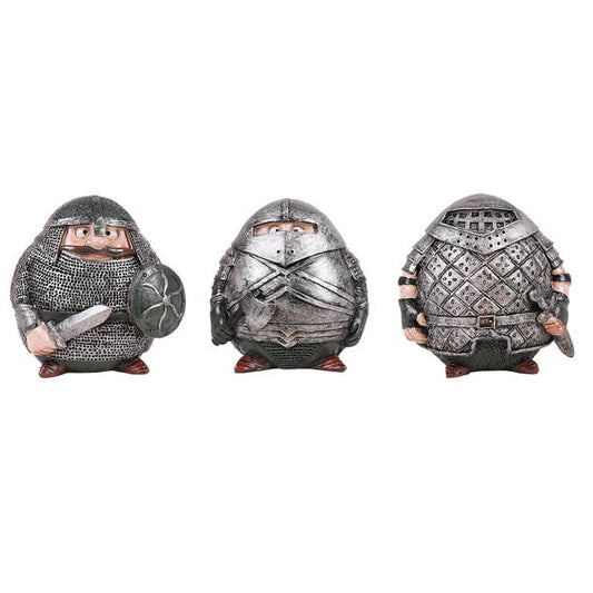 Medieval Round Knights Figurine Set | 3 Hand-Painted Stone Miniatures