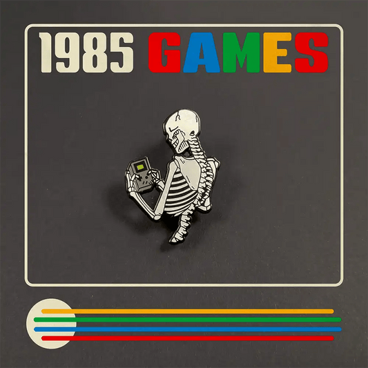 Skeleton Gameboy Enamel Pin | Retro Gamer Lapel Pin by 1985 Games
