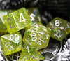 Green Cloud Brocade Powder 7-Dice Dnd Dice | Glitter w/Silver Numbers Set