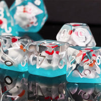 White Duck Red Hat on Blue 7-Dice Set w/White Numbers Dnd Dice Set