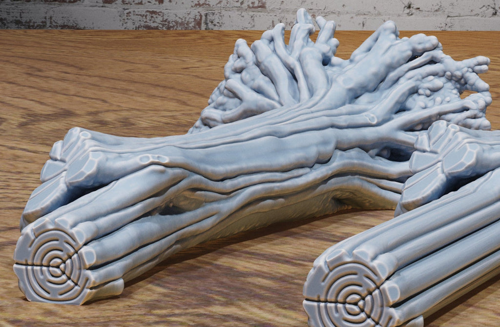 Bandit Camp Scatter Terrain – Leather Stand, Tree Stump, and Logs