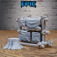 Bandit Camp Scatter Terrain – Leather Stand, Tree Stump, and Logs