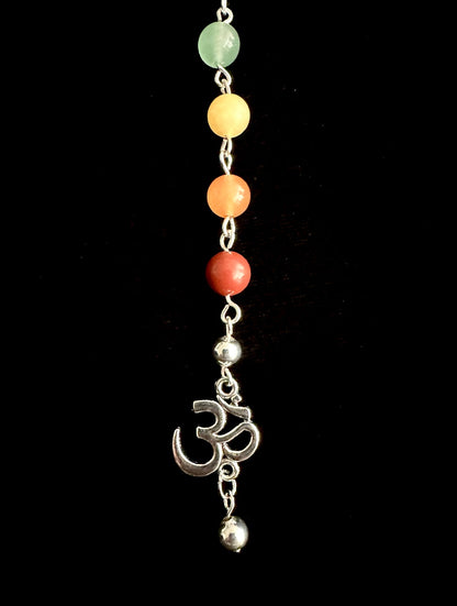 7 Chakra Crystal Gemstone Bag Charm Keychain with Silver Om