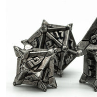 Vintage Silver Pinwheel Strengthened Metal 7-Dice Set | Metal DND Dice