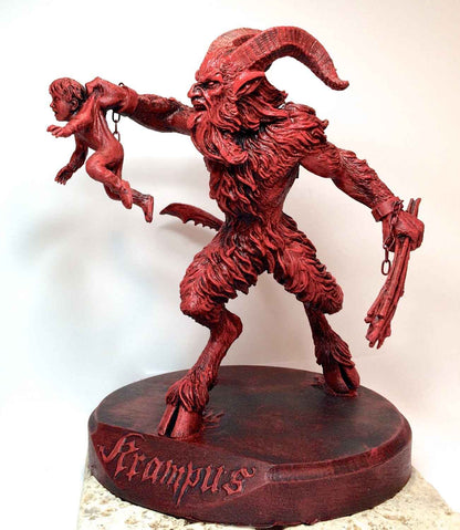 Krampus III Statue, Hand Painted Resin Sculpture, Red Finish |Mythical Creature Figurine |Unique Dark Christmas Demon, Gothic Folklore Decor