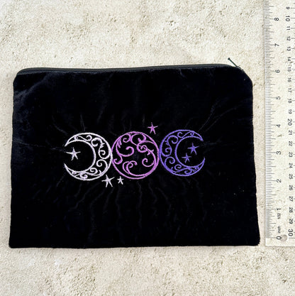 Triple Moon Velvet Tarot Bag with Zipper – Witchy Gift for Tarot & Oracle Lovers