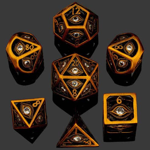 Dragon's Eye Hollow Metal Dice Set - White Gems