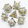 White w/Gold Pinwheel Strengthened Metal 7-Dice Set | Metal DND Dice