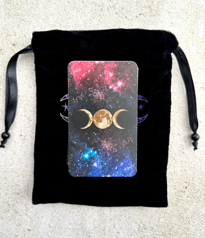 Triple Moon Velvet Tarot Bag with Drawstring – Witchy Gift for Tarot & Oracle Lovers