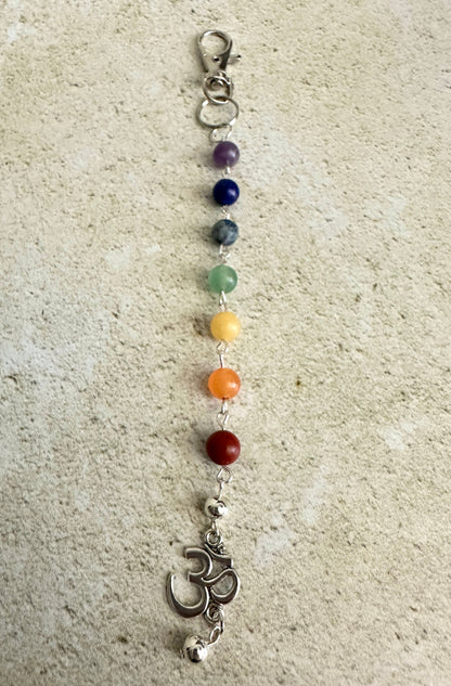 7 Chakra Crystal Gemstone Bag Charm Keychain with Silver Om