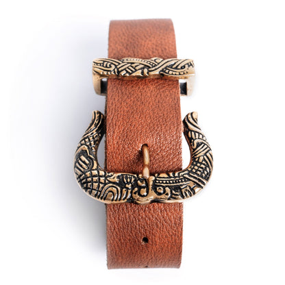 Brown Leather Belt with Brass Buckle & Tip