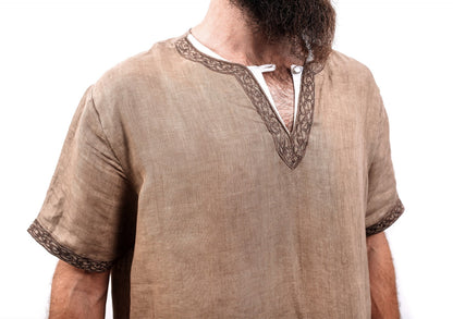 Norse Linen Tunic - Hand-Woven Viking Medieval Tunic with Embroidery