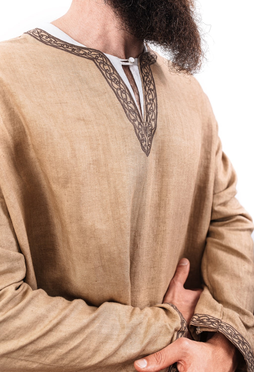 Norse Linen Tunic - Hand-Woven Viking Medieval Tunic with Embroidery