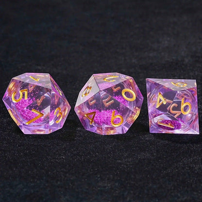 Purple Quicksand Liquid Core Resin 10-Sided Dice (D10 Dice) with Gold Numbers