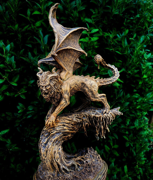Manticore Statue, Hand Painted Resin Sculpture | Mythical Creature Figurine | Unique Legendary Manticore Monster Figurine. Fantasy Art Gift