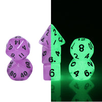 Purple Glow 7-Dice Mini-Dice RPG Set w/Black Numbers Miniature Dice