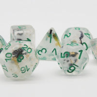 Brave Heart Dice Clear Dice w/ Flowers Foil  Green 7-Dice Set Rpg