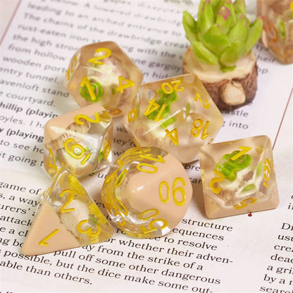Potted Succulent 7-Dice Set w/Yellow Numbers Dnd Dice Set