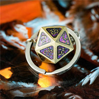 Metal D20 w/ Purple Glitter Keychain Analogue Font d20
