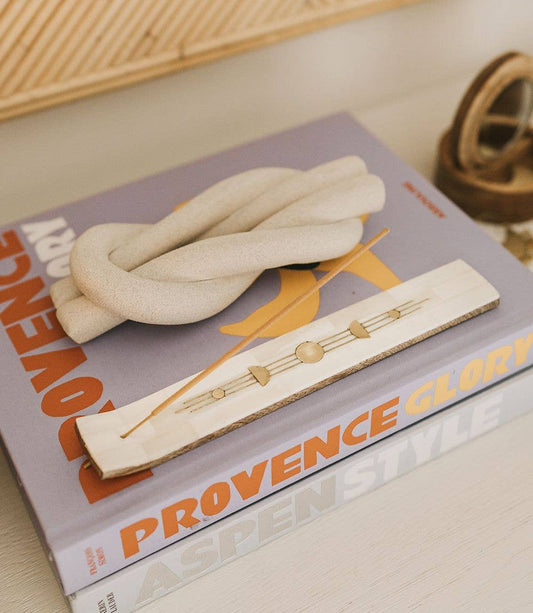 Indukala Moon Phase Incense Holder - Hand Carved Bone
