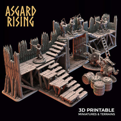 3D Printed Asgard Rising Fortified Village - Large Palisade Set 28mm - 32mm Ragnarok D&D