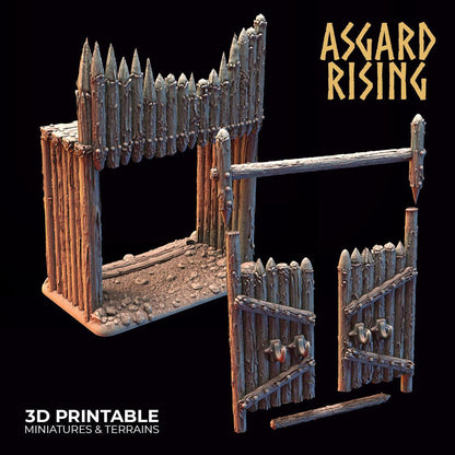 3D Printed Asgard Rising Fortified Village - Large Palisade Set 28mm - 32mm Ragnarok D&D