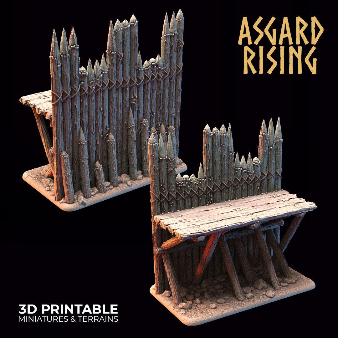 3D Printed Asgard Rising Fortified Village - Large Palisade Set 28mm - 32mm Ragnarok D&D