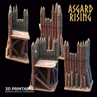 3D Printed Asgard Rising Fortified Village - Large Palisade Set 28mm - 32mm Ragnarok D&D