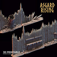 3D Printed Asgard Rising Fortified Village - Palisade Wall Modular Set 28mm - 32mm Ragnarok D&D