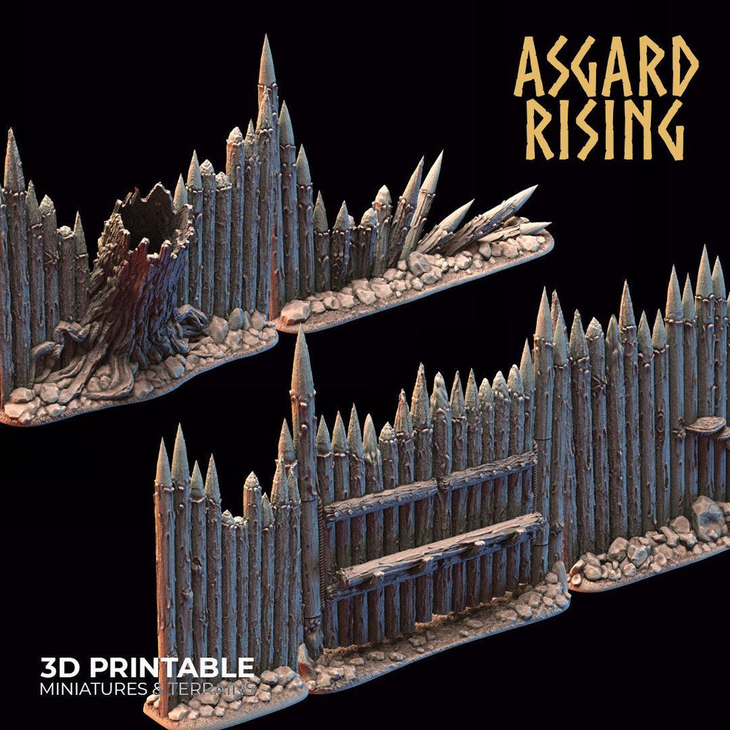 3D Printed Asgard Rising Fortified Village - Palisade Wall Modular Set 28mm - 32mm Ragnarok D&D