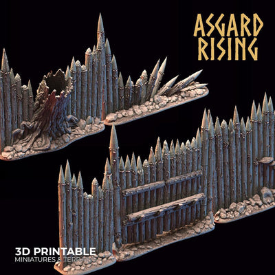 3D Printed Asgard Rising Fortified Village - Palisade Wall Modular Set 28mm - 32mm Ragnarok D&D