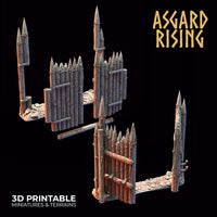 3D Printed Asgard Rising Fortified Village - Palisade Wall Modular Set 28mm - 32mm Ragnarok D&D