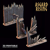 3D Printed Asgard Rising Fortified Village - Palisade Wall Modular Set 28mm - 32mm Ragnarok D&D