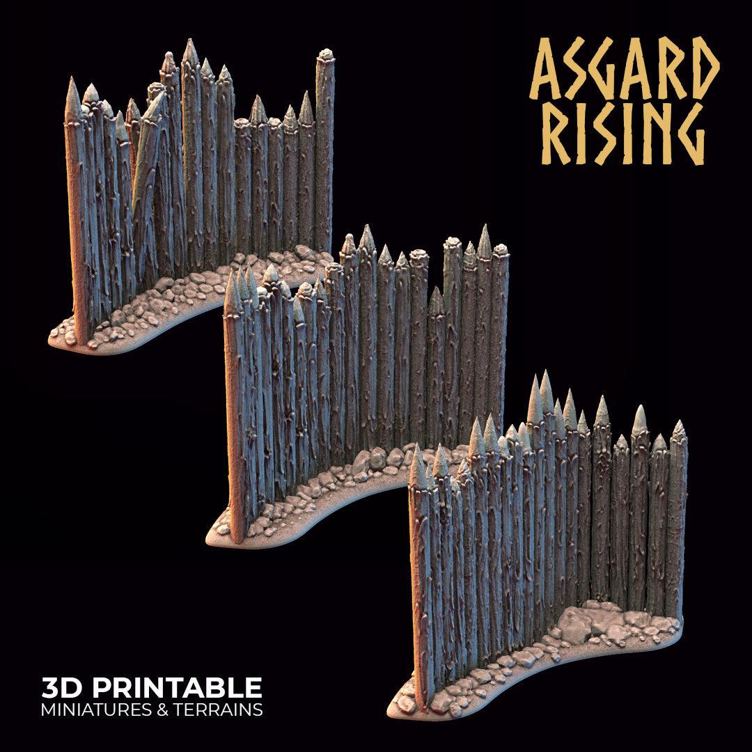 3D Printed Asgard Rising Fortified Village - Palisade Wall Modular Set 28mm - 32mm Ragnarok D&D