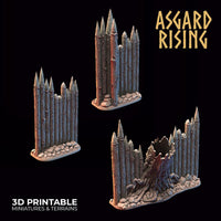 3D Printed Asgard Rising Fortified Village - Palisade Wall Modular Set 28mm - 32mm Ragnarok D&D